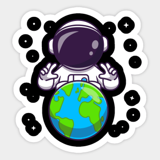 Cute Astronaut With Earth In Space Cartoon Sticker